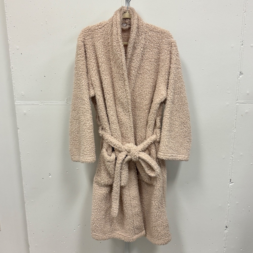 Pottery Barn Unisex Cozy Comfort Robe Teddy Plush Cozy Comfy Belted Large Beige